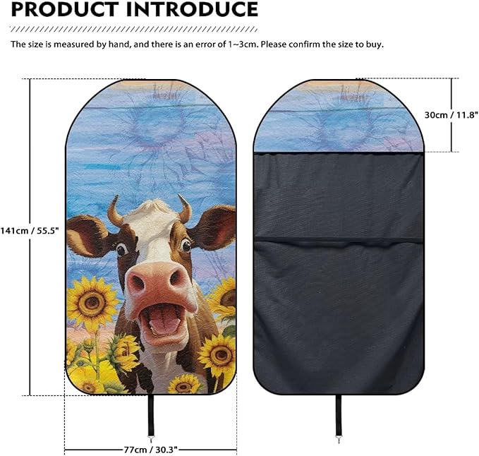Cow Sunflower Sweatproof Towel Car Front Seat Cover Non-Slip Bucket Seat Protector Easy to Install for Athletes