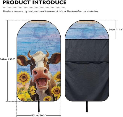 Cow Sunflower Sweatproof Towel Car Front Seat Cover Non-Slip Bucket Seat Protector Easy to Install for Athletes