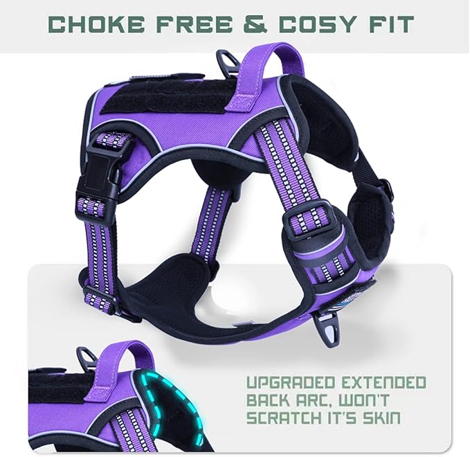 BUMBIN Tactical Dog Harness for Medium Dogs No Pull, Famous TIK Tok No Pull Puppy Harness, Fit Smart Reflective Pet Walking Harness for Training, Adjustable Dog Vest Harness with Handle Purple M