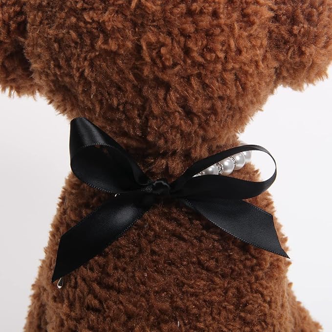 Dog Cat Pearls Necklace Collar with Bling Accessories and Ribbon Bow Pet Puppy Jewelry for Female Dogs Cats Small Medium (M