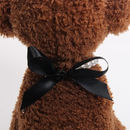 Dog Cat Pearls Necklace Collar with Bling Accessories and Ribbon Bow Pet Puppy Jewelry for Female Dogs Cats Small Medium (S