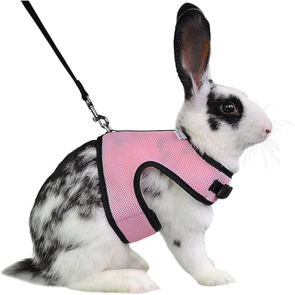 Niteangel Adjustable Soft Harness with Elastic Leash for Rabbits (L, Pink)