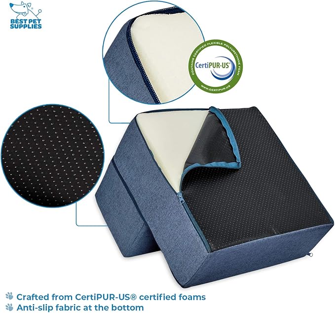 Best Pet Supplies Foldable Pet Steps/Stairs with CertiPUR-US Certified Foam for Small to Medium Dogs/Cats 2-Steps (H: 12")