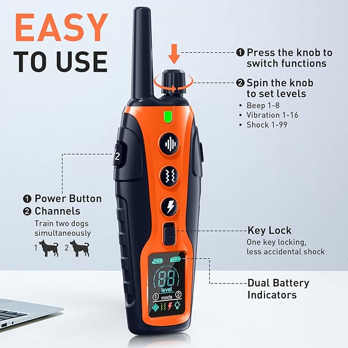 Dog Shock Collar with Flashing Light for Night Walks,Dog Training Collar with Adjustable Pitch Beep,Vibration,Shock and Keypad Lock,Dog Training Collar with Remote 4000FT,Shock Collar Dog