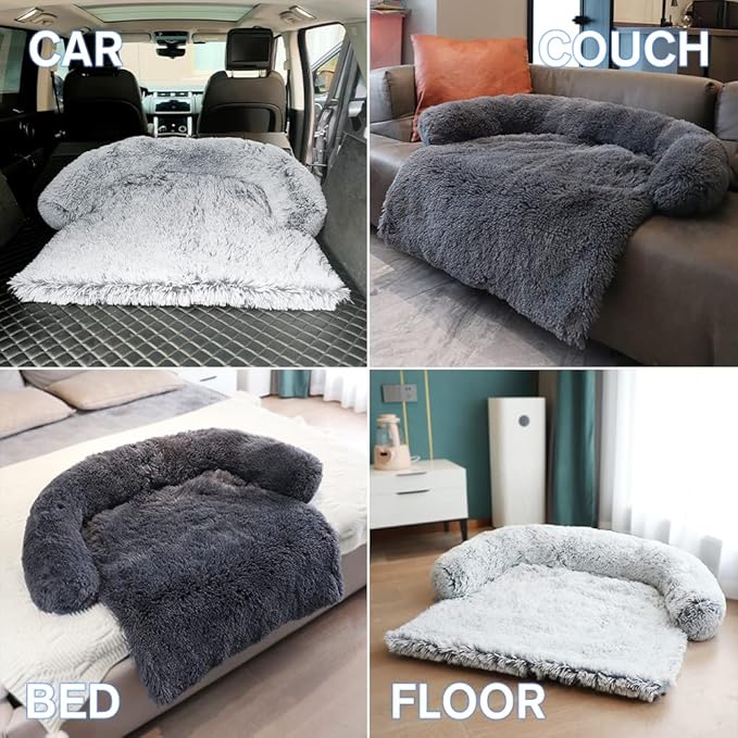 Calming Dog Bed Fluffy Plush Dog Mat for Furniture Protector with Removable Washable Cover for Large Medium Small Dogs and Cats (Large(45x37x6)