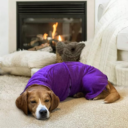 Geyecete Dog Drying Coat -Dry Fast Dog Bag - Dog Bathrobe Towel - Microfibre Fast Drying Super Absorbent Pet Dog Cat Bath Robe Towel,Luxuriously Soft-Purple-XXXL