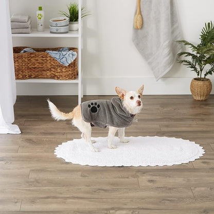 Bone Dry Pet Robe Collection, Embroidered Absorbent Microfiber Bath Robe with Adjustable Closure, for Dogs & Cats, X-Small, Gray