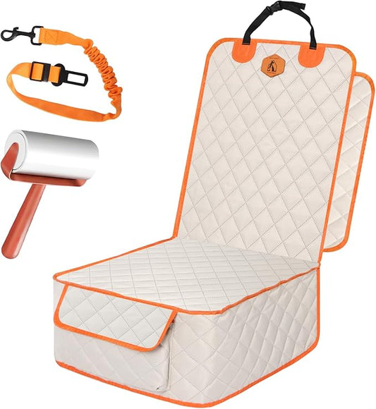Ultimate Full Protection Dog Car Seat Cover Front Seat Protector with Storage Pocket Nonslip Scratchproof Durable & Padded Pet Hair Resistant Blankets for Cars