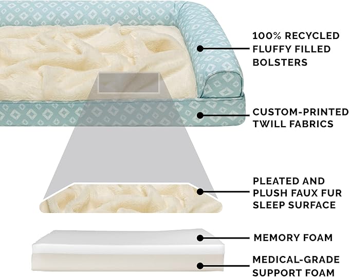 Furhaven Cozy Memory Foam Dog Bed for Large Dogs w/ Removable Bolsters & Washable Cover 95 lbs