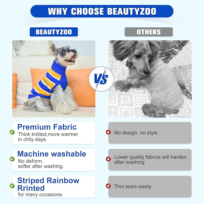 BEAUTYZOO Small Dog Sweater- Striped Pet Sweaters for Spring Summer Dog Clothes, Turtleneck Pullover Knitwear for Small Medium Large Dogs, Warm Coat Easter Outfit for Chihuahua Puppy Cat Boys Girls