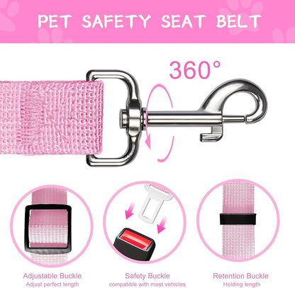 2 PCS Dog Seat Belt for Car Frskcssd Adjustable Dog Car Harness Heavy Duty Nylon Dog Safety Seat Belt Durable Pet Seat Belts for Small & Large Dogs Supports All Cars Quick & Easy Installation (Pink)