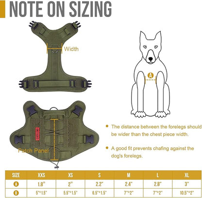 OneTigris Tactical Dog Harness Vest,No-Pull Service Dog Vest with Hook & Loop Panels,Adjustable Dog Vest Harness for Walking Hiking Training(Ranger Green,X-Large)