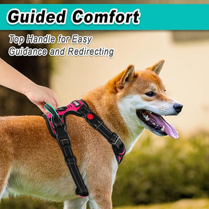 BARKBAY Dog Harness No Pull 3 Buckles for Large Dogs - Adjustable, Reflective, Comfortable, No Choke, Heavy-Duty - Perfect for Outdoor Training, Walking, and Hiking - Strong & Durable - L & Pink