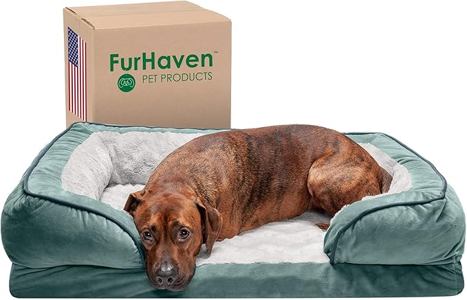 Furhaven Memory Foam Dog Bed for Large/Medium Dogs w/ Removable Bolsters & Washable Cover 55 lbs