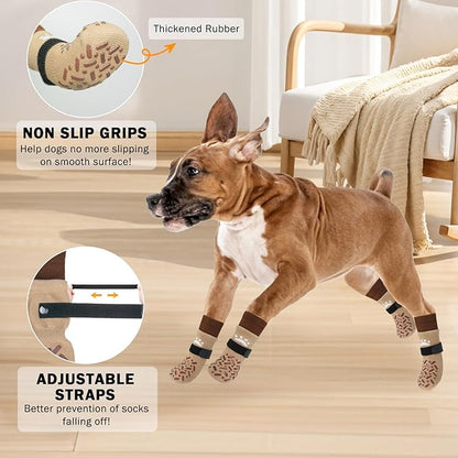 SCENEREAL Dog Socks to Prevent Licking Paws for Hot Pavement, Anti Slip Long Dog Grip Socks for Hardwood Floors, Dog Shoes Booties&Paw Protector for Small Medium Large Senior Dog, Pet Socks for Wounds