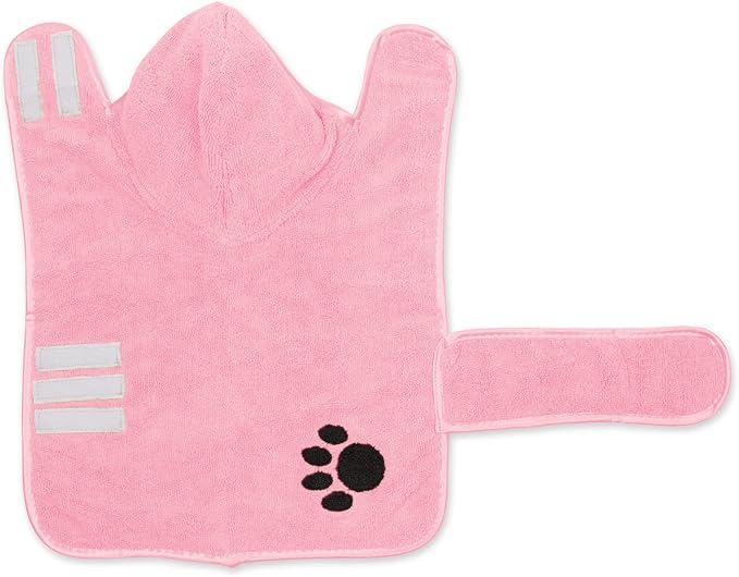 Bone Dry Pet Robe Collection, Embroidered Absorbent Microfiber Bath Robe with Adjustable Closure, for Dogs & Cats, Small, Pink