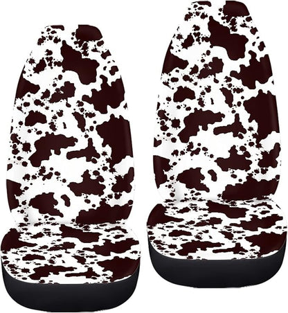 Brown Cow Print Auto Car Seat Cover Front Seats Only Van,2PCs Set