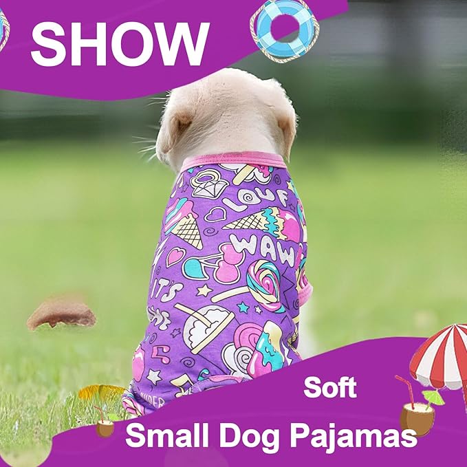 Dog Pajamas Summer Cute Dog Clothes Boy Girl Dog Pjs Soft Stretchy Doggie Puppy Clothes Cat Pet Jammies Outfit (Purple