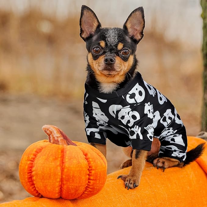 3 Pieces Halloween Dog Pajamas Pet Skull Pajamas Dog Puppy Jumpsuit Bodysuit Halloween Puppy Costume Clothes Holiday Rompers Dog Apparel Jumpsuit for Pet Puppy Dog Cat (M)