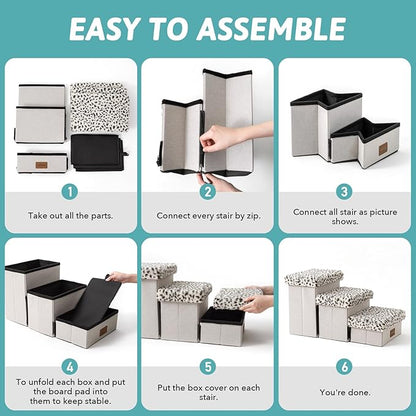 C0ZY KISS Dog Storage Stairs for Couch 14" H 24.8x13x13.58in, Leopard, 3 Tiers