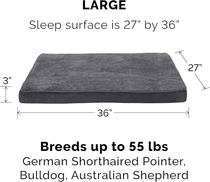 Furhaven Replacement Dog Bed Cover Terry & Suede Mattress, Machine Washable - Gray, Large