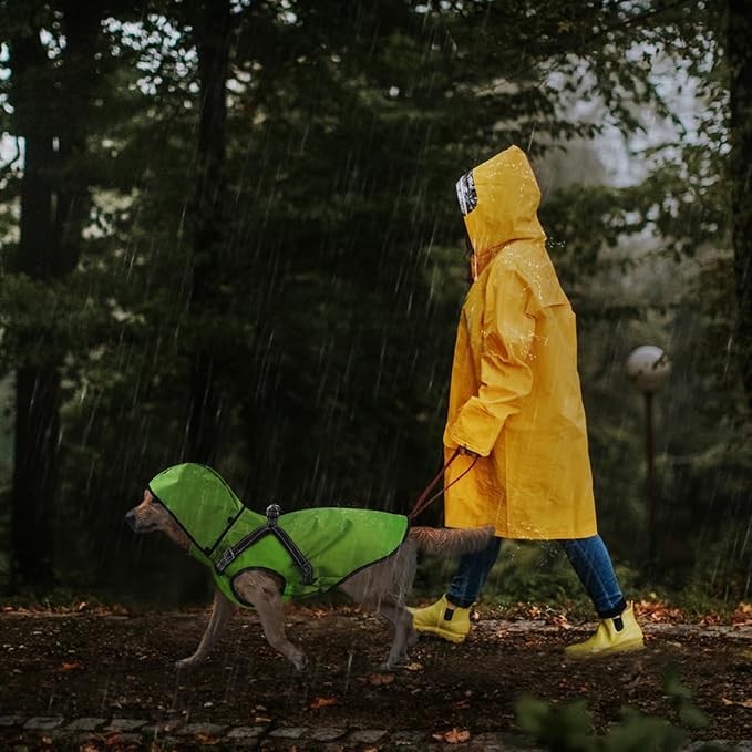 Mosucoirl Dog Raincoat Waterproof Dog Hoodie Reflective Dog Raincoat Hooded Adjustable Rain Jacket for Small Medium Large Dogs Puppies (Green, L)