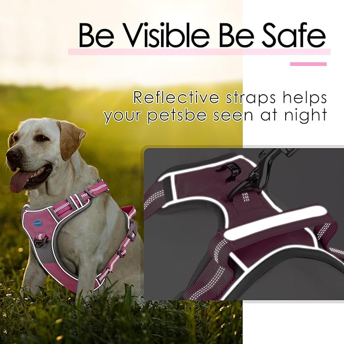 ThinkPet No Pull Harness Breathable Sport Harness with Handle-Dog Harnesses Reflective Adjustable for Medium Large Dogs,Back/Front Clip for Easy Control XL Pink