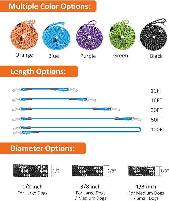 Dog Leash Long for Dog Training 10FT/16FT/30FT/50FT/100FT