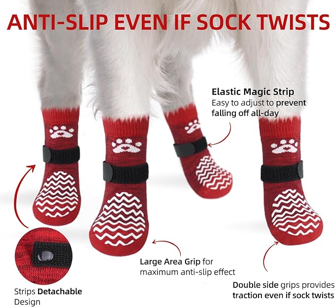 PUPTECK Anti Slip Dog Socks 2 Pairs with Double Grippers for Hardwood Floors