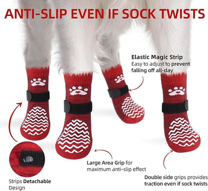 PUPTECK Anti Slip Dog Socks 2 Pairs with Double Grippers for Hardwood Floors