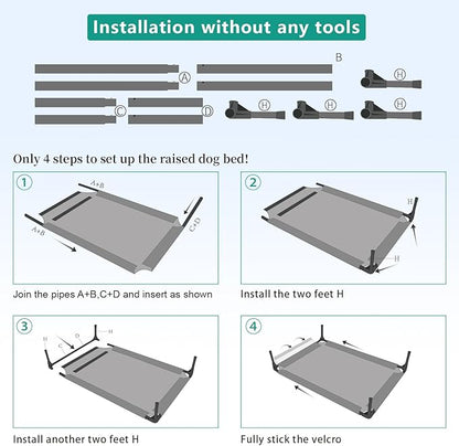 Elevated Outdoor Dog Bed Medium 32x25x8in Raised Dog Bed Summer Waterproof Dog Cot Bed Breathable Teslin Mesh 80 lbs.