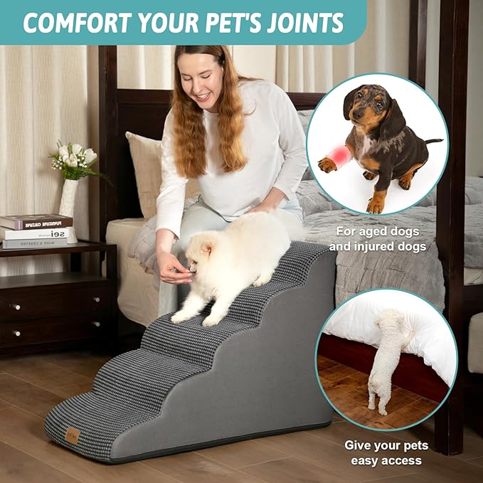 Dog Stairs for High Bed 23" H 15.7x33x22.6in, Dark 5 Tiers