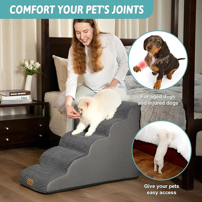 Dog Stairs for High Bed 23" H 15.7x33x22.6in, Dark 5 Tiers
