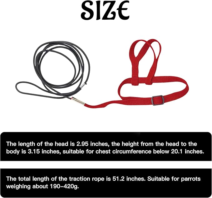 2 pcs Pet Parrot Bird Harness and Leash, Adjustable Training Design Anti-Bite, Outdoor Flying Training Rope Kit for Bird Parrots Fits Birds Chest Between24-51cm /9.45-20inch - M (red