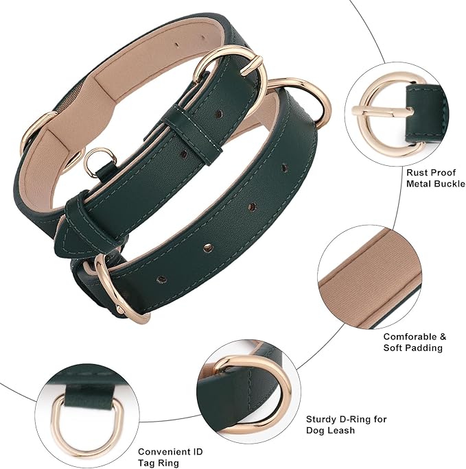 WHIPPY Soft Padded Leather Dog Collar for Small Medium Large Dogs Heavy Duty Dog Collar with Adjustable Rust-Proof Metal Hardware