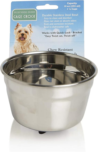 Lixit Quick Lock Removable Dog Kennel Bowls for Wire and Soft Sided Crates (10oz Wire Crate, Stainless Pack of 2)