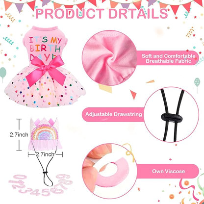 Dog Birthday Dress Birthday Hats Set Dog Clothes for Small Dogs Girl Puppy Birthday Princess Dresses Pet Cat Birthday Outfit (Birthday Dress Set