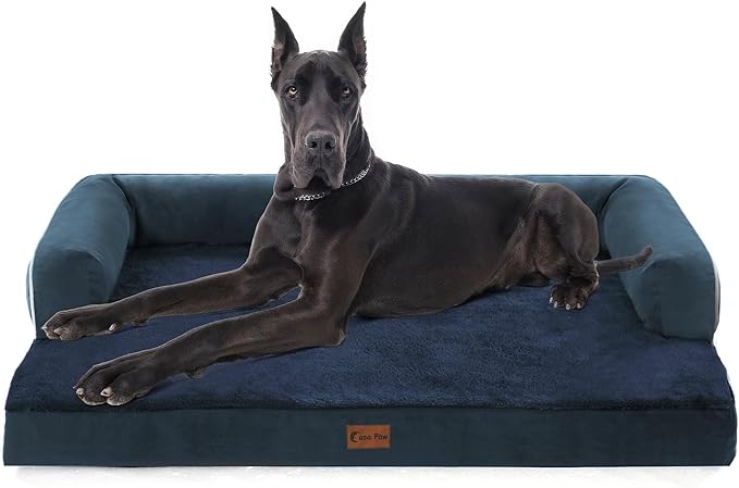 XXL Dog Bed with Bolsters, Orthopedic Dog Beds for Extra Large Dogs, Waterproof Dog Beds XLarge, Memory Foam Dog Bed with Removable Washable Cover, Nonskid Bottom (XX-Large,Navy Blue)