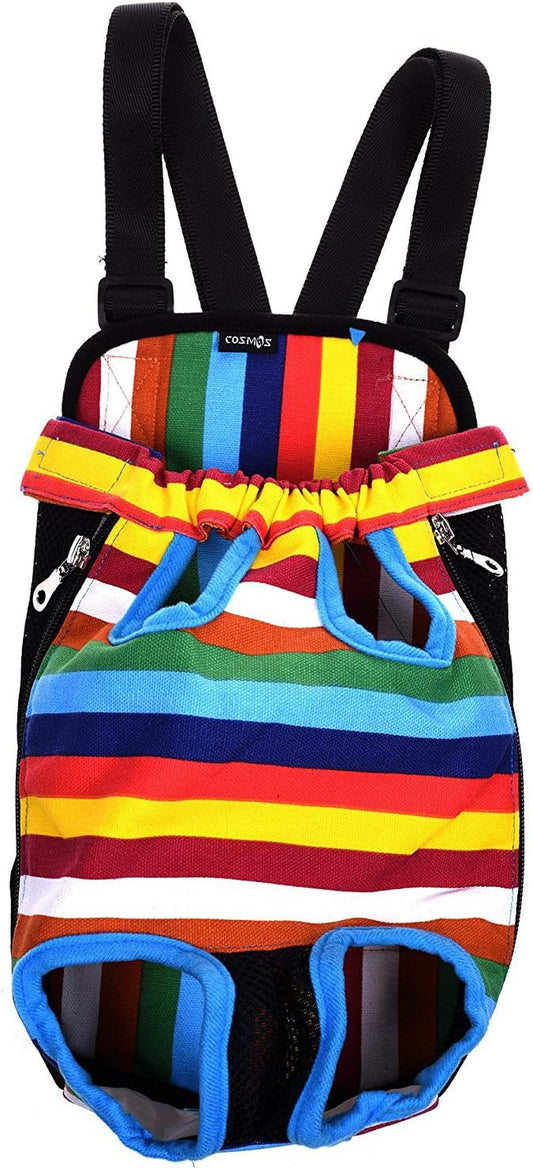 Cosmos Pet Dog Carrier Backpack Pet Dog Cat Legs Out Front Carrier Travel Bag for Traveling Hiking Camping for Small Medium Dogs Cat, Colorful Strip Pattern (Large Size)