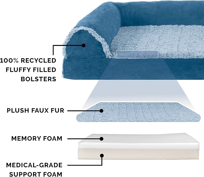 Furhaven Memory Foam Dog Bed for Large Dogs w/ Removable Bolsters & Washable Cover 125 lbs