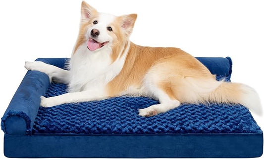 Orthopedic Dog Bed Deluxe Plush L-Shaped Dog Couch Beds with Waterproof Lining Bolster Dog Sleeping Sofa with Removable Washable Cover & Nonskid Bottom Pet Bed for Medium Large Jumbo Dogs 36 x 27 Inch