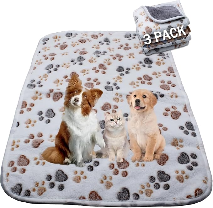 1 Pack 3 Waterproof Dog Blankets for Medium Dogs, Washable Pet Blankets with Double -Sided Soft Durable Flannel Fleece Cover, Dogs Cats Pads for Dog Bed & Couch (L (41x30 inch))