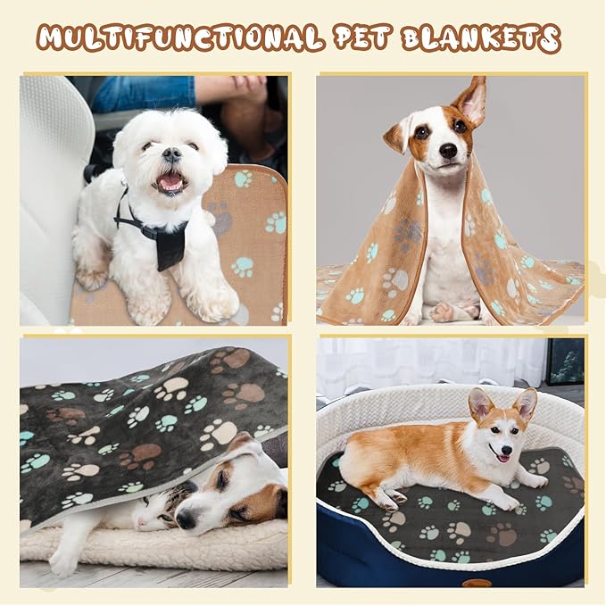 YUEPET Waterproof Dog Blankets, 2 Pack Washable Dog Blankets for Bed Couch Sofa Protector Fleece Flannel Puppy Blanket Soft Plush Reversible Throw Blanket for Small Dogs Puppy Cat 23"×16"(Grey+Coffee)