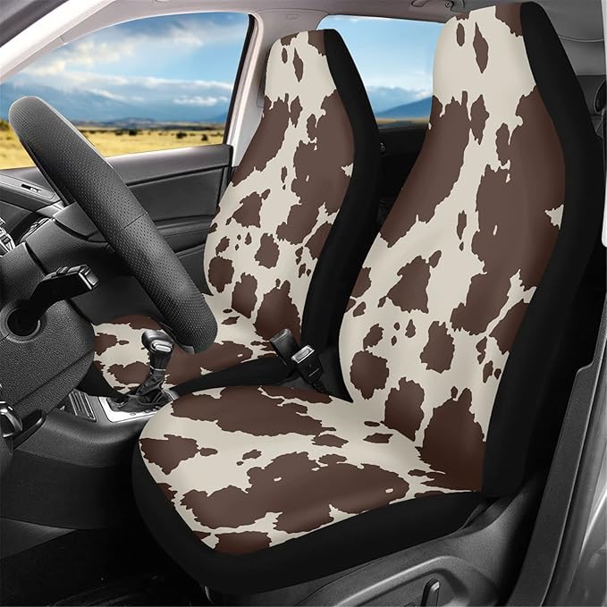 CLOHOMIN Cow Fur Animal Print Front Only Seat Cover for Women Men 2
