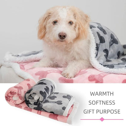 Dog Blankets 6 Pack Flannel Fleece Sherpa Puppy Throw Blankets Bulk 30x43 Inch Warm Sleeping Ultra Soft Bone Printed Plush Fluffy Paw Mat for Pet Couch Bed, Grey and Pink