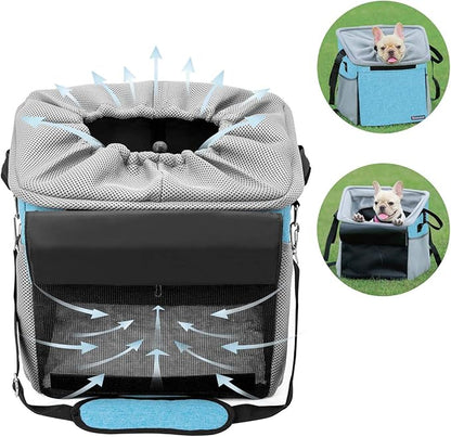 Pet Carrier Bicycle Basket Bag Pet Carrier/Booster Backpack for Dogs and Cats with Big Side Pockets,Comfy & Padded Shoulder Strap,Travel with Your Pet Safety（Blue）