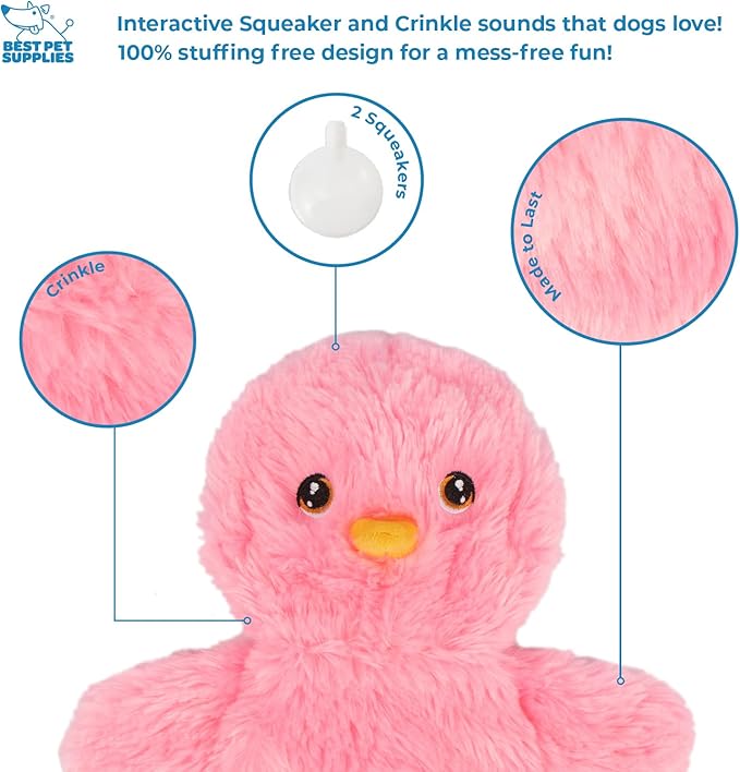 Best Pet Supplies Chicken Crinkle Plush Dog Toys for Interactive Play, Puppy and Senior Indoor Play, Colorful Chicken Toy Shape, Cute and Cuddly - Crinkle Chicken (Pink)