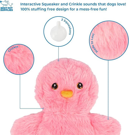 Best Pet Supplies Chicken Crinkle Plush Dog Toys for Interactive Play, Puppy and Senior Indoor Play, Colorful Chicken Toy Shape, Cute and Cuddly - Crinkle Chicken (Pink)