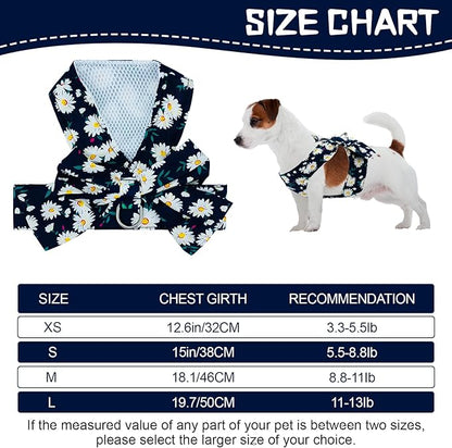 Dog Harness Vest Set for Small Girl Dogs with D-Ring Soft Comfortable Mesh Dog Harness Vest Pet Daisy Floral Bow Tie for Small Medium Large Dogs (Dark blue, S)