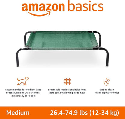 Amazon Basics Cooling Elevated Dog Bed with Metal Frame 43"L x 25.6"W x 7.5"Th, Green
